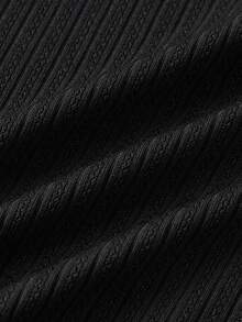 Bonmuse INS 简约紫色罗纹女士家居服，适合休闲装和睡衣 - 黑色 - 查看 6