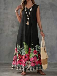 EMERY ROSE Women's Casual Vacation Split Dress, Tropical Print, Vacation Outfit - Multicolor - View 4