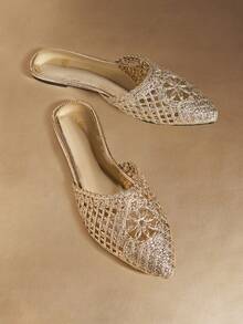 Rosivie Versión coreana de plantillas de microfibra de secado rápido y ligero, sandalias de malla de pan de verano con suela plana - Dorado - Ver 2