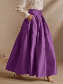 Anewsta Chân váy phồng cạp cao thanh lịch, kiểu dáng cổ điển - Màu tím  Violet - Xem 6