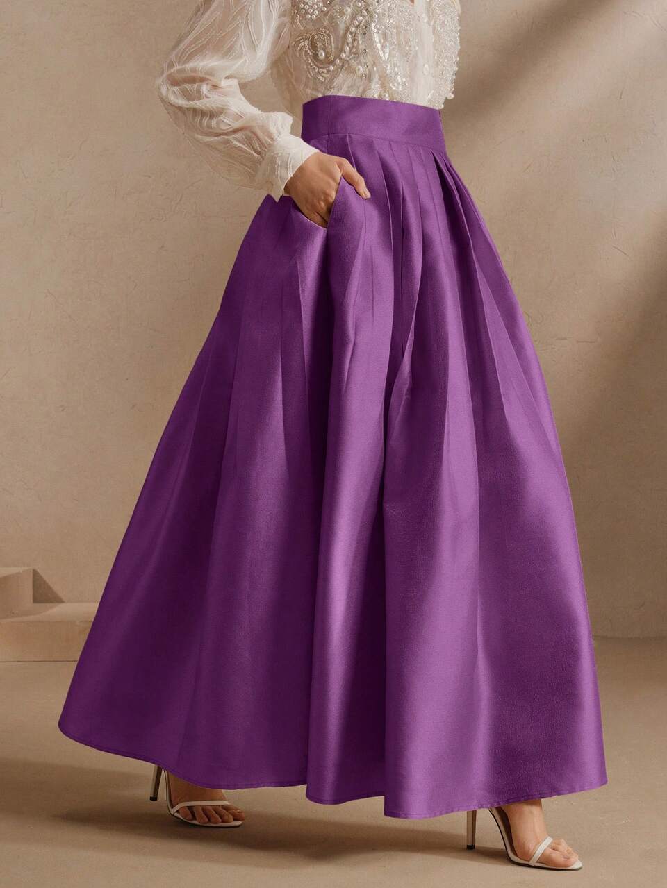 Anewsta High Waist Elegant Formal Puff Skirt, Vintage Style Wedding Deep Purple Autumn