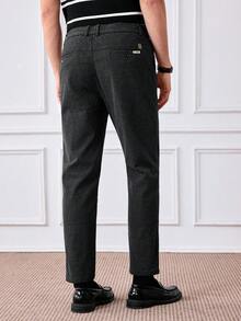 Officeau Men's Solid Color Slant Pocket Straight Leg Casual Pants, Suitable For Commuting - Black - View 2