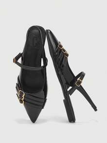 CUCCOO BIZCHIC Women's Fashion Commuter Wear Pointed Flat Shoes - Black - View 2