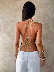 Aloruh Women's Sexy Backless Sequin Strap Camisole For Resort Wear, Spring/Summer - Green - View 7