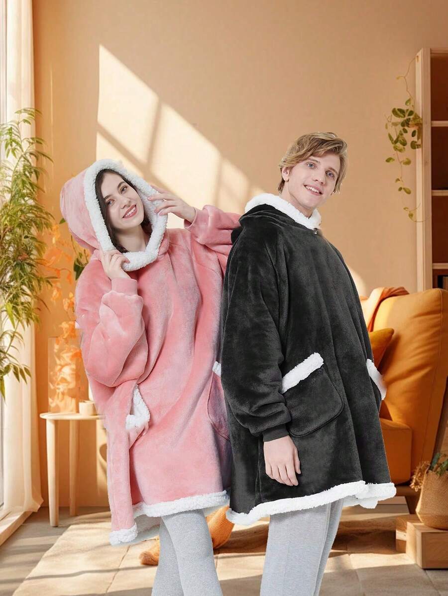 1 chiếc áo khoác chăn mặc được dành cho nam và nữ, áo nỉ chăn cỡ lớn, chăn lông cừu ấm áp và thoải mái có tay áo và túi lớn, áo choàng tắm dày dặn mùa đông, bộ đồ ngủ mặc được cỡ lớn bằng vải giả len với túi lớn, áo nỉ chăn mặc được dày dặn ấm áp bằng vải giả len, áo nỉ lông mềm mại có mũ trùm đầu, áo kiểu phổ biến, một cỡ phù hợp với tất cả mọi người, món quà tuyệt vời cho bạn bè, gia đình. - Nhiều màu - Xem 1