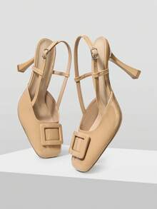 Mnmlis Zapatos de tacón alto con adornos de strass en color albaricoque, adecuados para ir al trabajo, citas, fiestas, bodas y vacaciones - Albaricoque - Ver 3