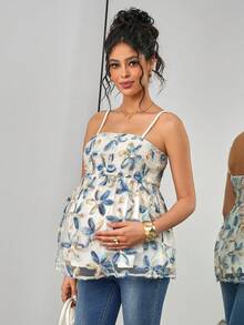 SHEIN Women's Summer Vacation Floral Ruffle Lace Maternity Camisole Top - Multicolor - View 4