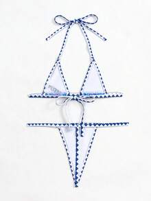 SHEIN Swim 滿版印花掛脖比基尼泳裝 - 彩色 - 查看 5