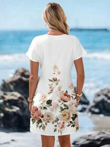 Sylviya Đầm ngắn cổ chữ V tối giản, phong cách thường ngày dành cho nữ, thích hợp cho mùa xuân/hè. - Nhiều màu - Xem 2