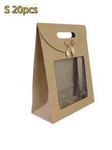 1/10/20个装 简约时尚翻盖蝴蝶结透明包装袋，礼品袋，蝴蝶装饰，鲜花包装展示袋，翻盖礼品袋，带透明窗口，小号棕色/白色礼品袋，适用于家居收纳、节日礼物、办公、婚礼回礼，是送给女朋友、朋友、老师、领导、长辈的绝佳礼物 - 彩色 - 查看 21