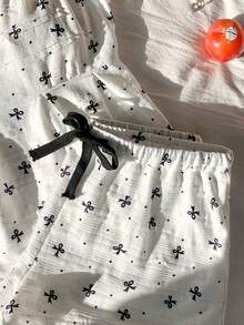 Comfortcana Women's Bow Print Camisole And Shorts 2 Pieces Set, Summer Outfit For Women - White - View 6