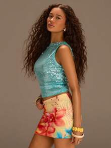 Athîral Women's Floral Print Elastic Waist Skirt, Vacation Style - Multicolor - View 4