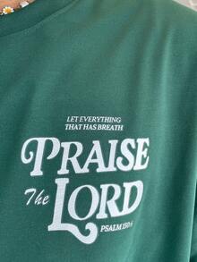 Ngobest Haus Ngobest Haus K-GLORY Men's Versatile Simple Graphic Print Short Sleeve T-Shirt | Bible Psalm Theme - Dark Green - View 7