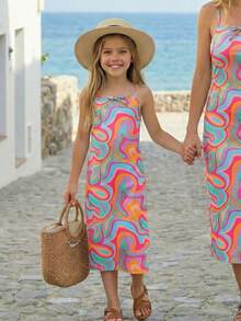 Emery Rose Kids 少女休闲混纺针织扎染V领无袖连衣裙 少女休闲街头风扎染吊带裙 假日穿搭 - 粉色 - 查看 11