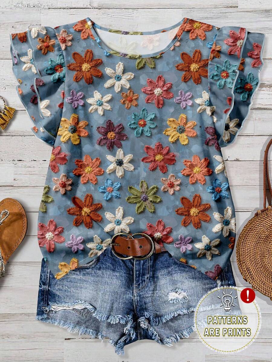 EMERY ROSE Áo sơ mi nữ cỡ lớn in họa tiết hoa nhiều màu sắc, thích hợp cho kỳ nghỉ. - Nhiều màu - Xem 1