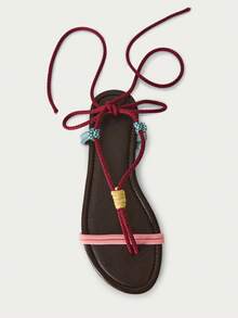 Nöista Sandal dây thừng nhiều màu sắc phong cách Boho với dây buộc thủ công và bảng màu rực rỡ - Món đồ không thể thiếu cho các lễ hội mùa hè, những chuyến phiêu lưu mùa xuân và phong cách thoải mái, thủ công dành cho khách mời. - Màu Đỏ Sâu - Xem 6