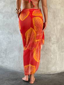 Aloruh Bộ áo khoác và chân váy voan chiffon in hoa màu cam lãng mạn cổ điển, thanh lịch và gợi cảm dành cho nữ, thích hợp cho kỳ nghỉ hè/xuân ở bãi biển. - trái cam - Xem 9