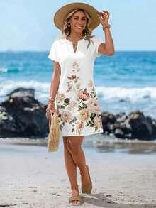 Sylviya Đầm ngắn cổ chữ V tối giản, phong cách thường ngày dành cho nữ, thích hợp cho mùa xuân/hè. - Nhiều màu - Xem 5