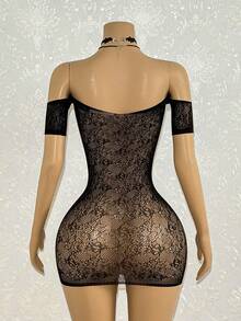 SHEIN DivaQ Women's Sexy One-Shoulder Short Sleeve Bodycon Dress - Black - View 2