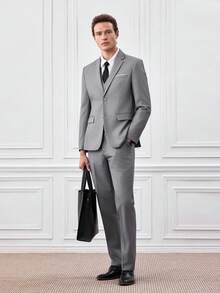 Officeau Conjunto de traje de 3 piezas para hombre: Blazer de manga larga, chaleco y pantalones de moda para boda, fiesta - Gris - Ver 1