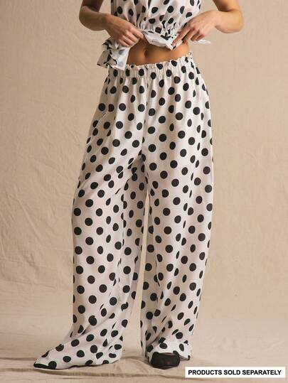 MUSERA Quần ống rộng in chấm bi, cạp chun, chỉ bán riêng, thích hợp cho mùa xuân hè, thoải mái, dễ thương, mặc hàng ngày, nữ tính, đi nghỉ mát, trang phục thường ngày, Casa De Muse.