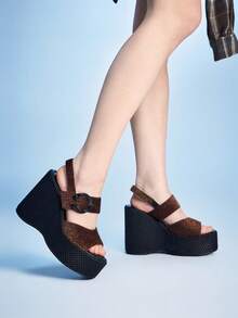 Sugerpunk Platform Sandals Women's Slippers Peep Toe Wedge Heel Fashion Women's Shoes - Coffee Brown - View 4