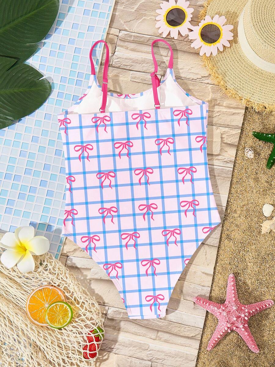 Áo tắm liền thân cho bé gái tuổi teen, màu xanh dương và hồng, họa tiết nơ và kẻ caro, thích hợp cho mùa hè ở bãi biển, hồ bơi và kỳ nghỉ ven biển. - Nhiều màu - Xem 1