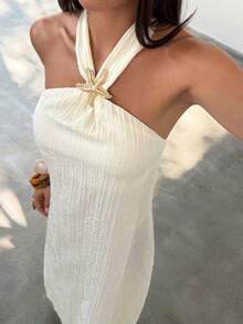 Bluhae Women's Backless Halter Dress, Casual Vacation Style - Apricot - View 3