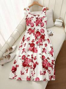 SHEIN Clasi 女士浪漫印花长裙，优雅百搭，适合外出、聚会和度假，春夏款 - 彩色 - 查看 2