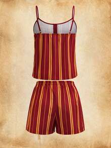 HARRY POTTER X SHEIN 女士吊带条纹无袖休闲舒适透气睡衣套装 - 酒紅色 - 查看 2