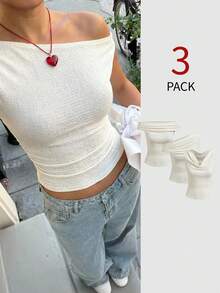 SHEIN EZwear Áo kiểu nữ màu trơn, đa năng, thời trang, phù hợp cho các buổi hẹn hò và đi chơi. - Màu be - Xem 13