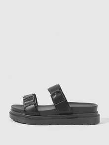 女士时尚黑色厚底坡跟凉鞋 - 深黑色 - 查看 2