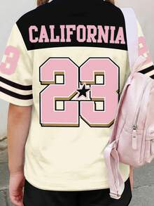 Bộ 2 món thể thao retro in số 23, áo tay ngắn và quần short, thích hợp cho mùa hè, đi học, phong cách thập niên 2000, phong cách Hàn Quốc, mùa thu/đông, phong cách grunge, kẻ sọc, thoải mái, thời trang cho trẻ em. - Nhiều màu - Xem 6