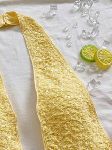 Soleia 女士度假亮片豹纹针织纹理深V露背性感连体衣，时尚修身连体裤，适合派对、约会、下午茶、波西米亚风海滩夏季装扮 - 淡黃色 - 查看 4