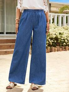 Breezaya Quần jeans nữ ống đứng cạp chun co giãn, kiểu dáng thường ngày. - Màu xanh lam - Xem 6