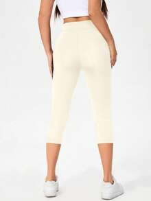 SHEIN Essnce Apricot High Waist Tight Fit Women's Cropped Leggings, Casual Sports, Spring/Summer - Apricot - View 2