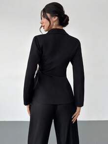 RiviMae 女士休闲西装外套，侧腰波点扭结设计 - 黑色 - 查看 2