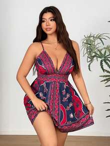 Vionelle Vestido casual de tiras finas con estampado sexy para mujeres de talla grande - Multicolor - Ver 3