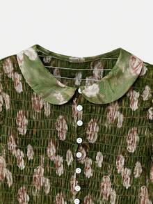 lacRébo Áo croptop tay ngắn màu xanh lá cây, cổ búp bê, kiểu dáng mùa xuân hè, phong cách Pháp, kiểu Paris, áo dễ thương để đi chơi, công sở, kiểu vintage. - màu xanh lá - Xem 9