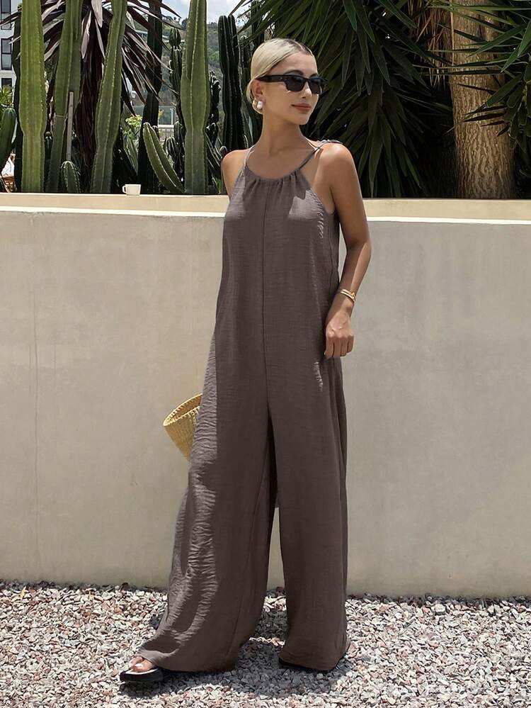 Tall Women's Summer Halter Tie Loose Jumpsuit