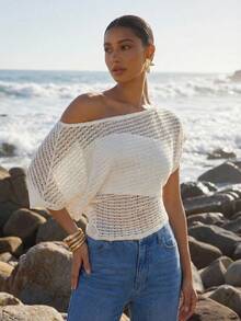 Amorya Áo thun lệch vai nhún bèo, thiết kế nhún eo, dáng rộng thoải mái, áo croptop ngắn cơ bản thời trang tối giản hiện đại, áo croptop móc len cho nữ, áo khoét lỗ, áo dệt kim cho nữ, áo lưới trắng, áo đục lỗ, áo lệch vai, áo dệt kim, áo một tay, áo choàng, áo len lệch vai, áo khoác ngoài dệt kim, áo len lệch vai, áo len mùa hè cho nữ, trang phục đồng quê cho nữ, trang phục công sở cho nữ, trang phục mùa hè cho nữ, áo len nữ. - Màu be - Xem 11