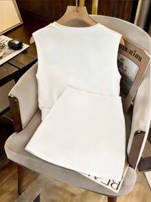 GlowEve 女士优雅钻石V领吊带背心和迷你裙两件套 - 白色 - 查看 2