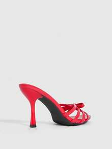 CUCCOO SZL Ladies Square Toe Stiletto Bow Bright Wind Dinner Dating Summer Red Patent Leather Sandals - Red - View 5