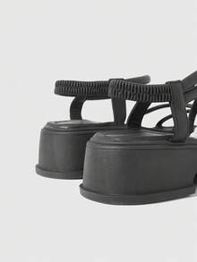 HighSole 女士休闲厚底凉鞋，适合日常穿着 - 黑色 - 查看 3