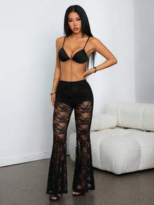 SHEIN PETITE Quần tất lưới màu đen đính đá lấp lánh, kiểu dáng gợi cảm cho các bữa tiệc tối, mùa thu đông. - màu đen - Xem 8