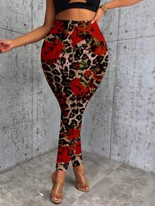 EMERY ROSE Plus Size Women Printed Pattern Slim Fit Comfortable Casual Leggings - Multicolor - View 3