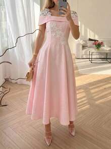 女士中长连衣裙，毕业典礼，女教师服装，教师连衣裙 - 粉色 - 查看 2