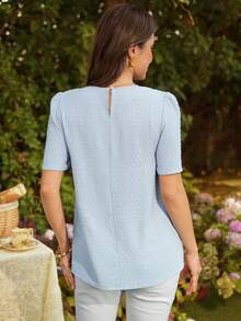 SHEIN 孕妇休闲圆领短袖上衣 - 藍色 - 查看 2