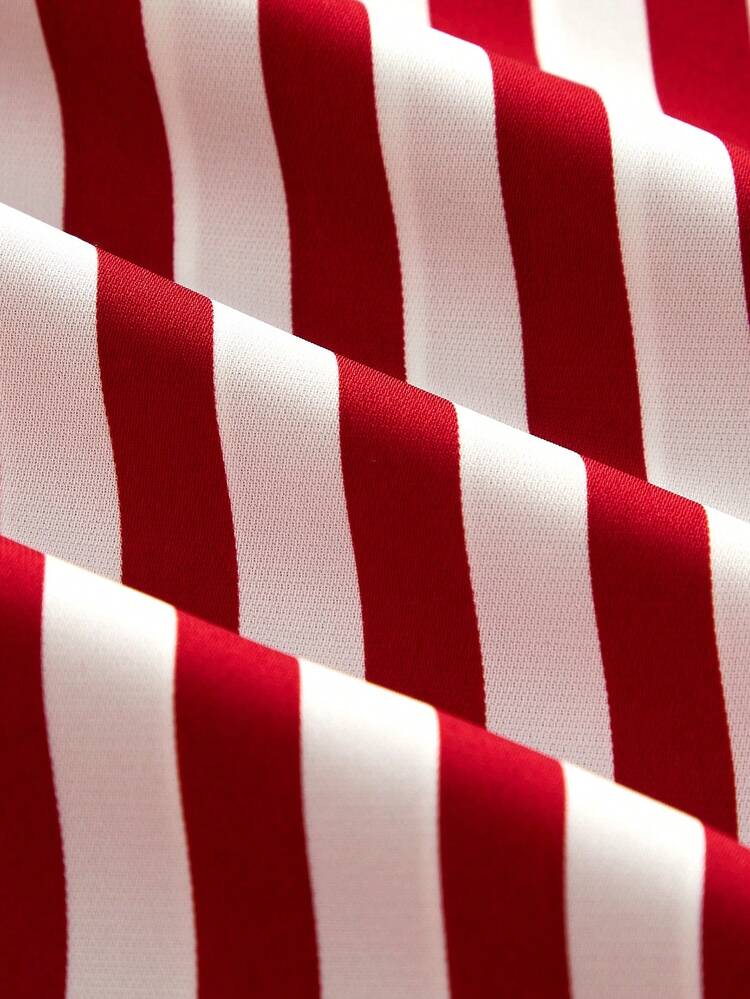 Rot und cremefarbene gestreifte Schlaghose, fließende Hose, schicke Hose im Frühlings-/Sommerstil, französischer Stil, Pariser Stil, Business-Lässig, gestreifte Hose, rot gestreifte Hose, Schlaghose, Urlaubskleidung, Damenhose