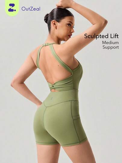 OutZeal Women Sports Jumpsuits Cycling Workout Sweat Wicking Crossover Strap Backless Removable Pads